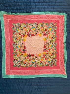 Anthropologie Floral Cotton Neck Scarf in Pink and Green Accent